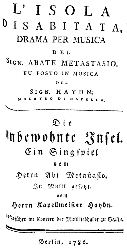 joseph haydn l’isola disabitata titlepage of the libretto berlin